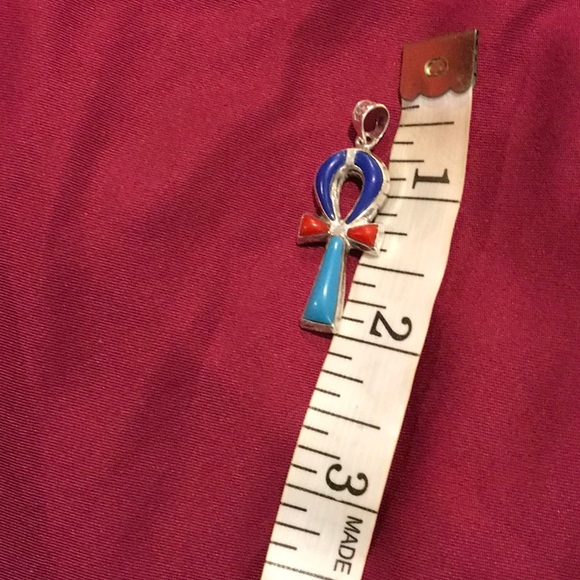 Silver Lapis/ Turquoise/ Coral Unkh Made In Egypt - Picture 6 of 6